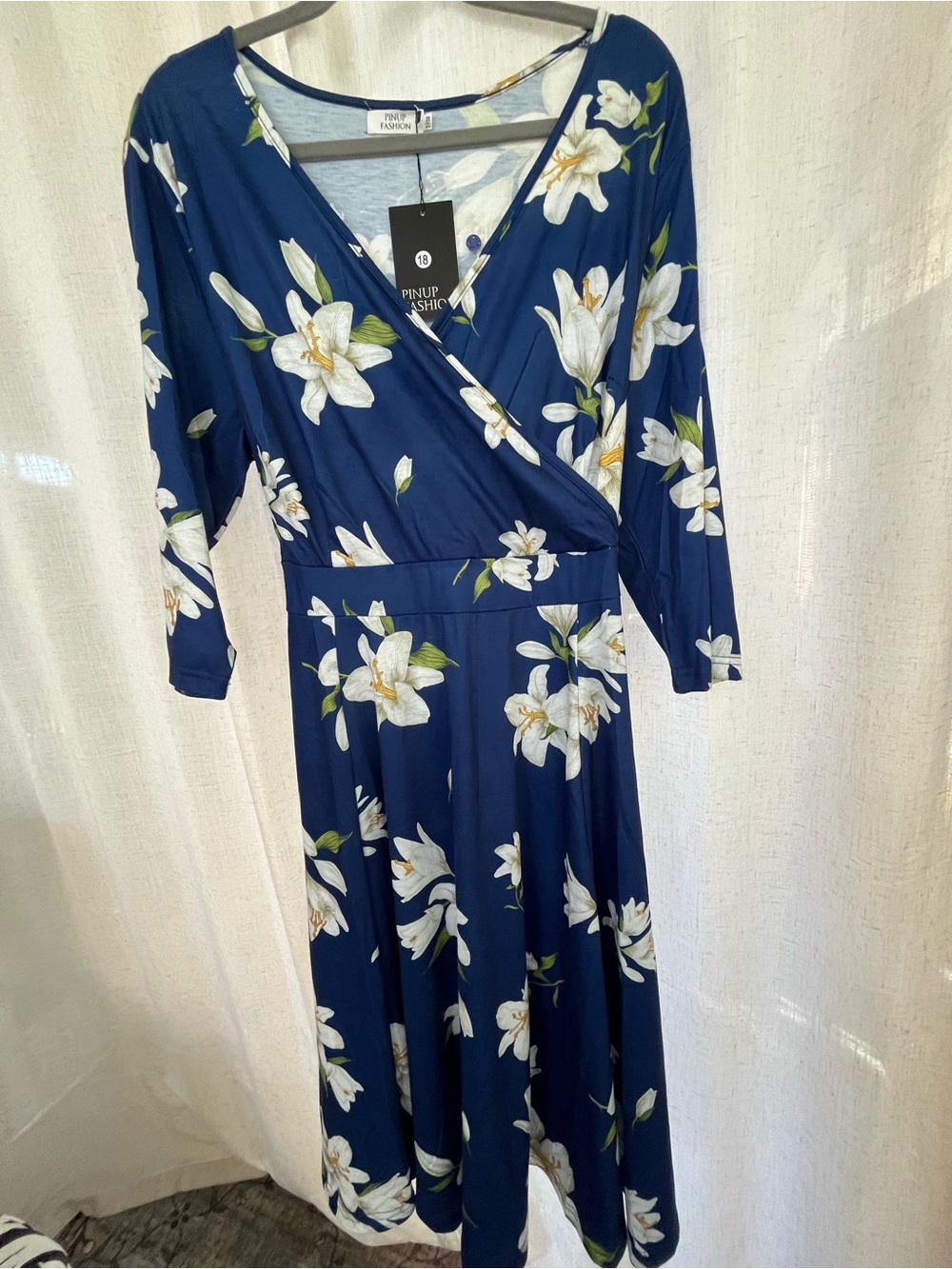 New Wrap Midi Dress Navy 3/4 sleeves Sz18W